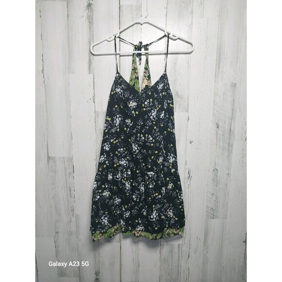 Vera Wang Princess- Junior's Black and Yellow Floral Strappy Dress- Small - Picture 1 of 7